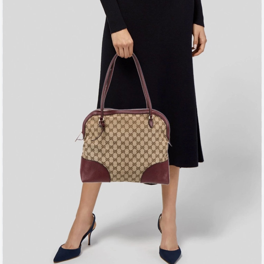 GUCCI Brown GG Canvas and Leather Bree Tote Hand Bag Purse
